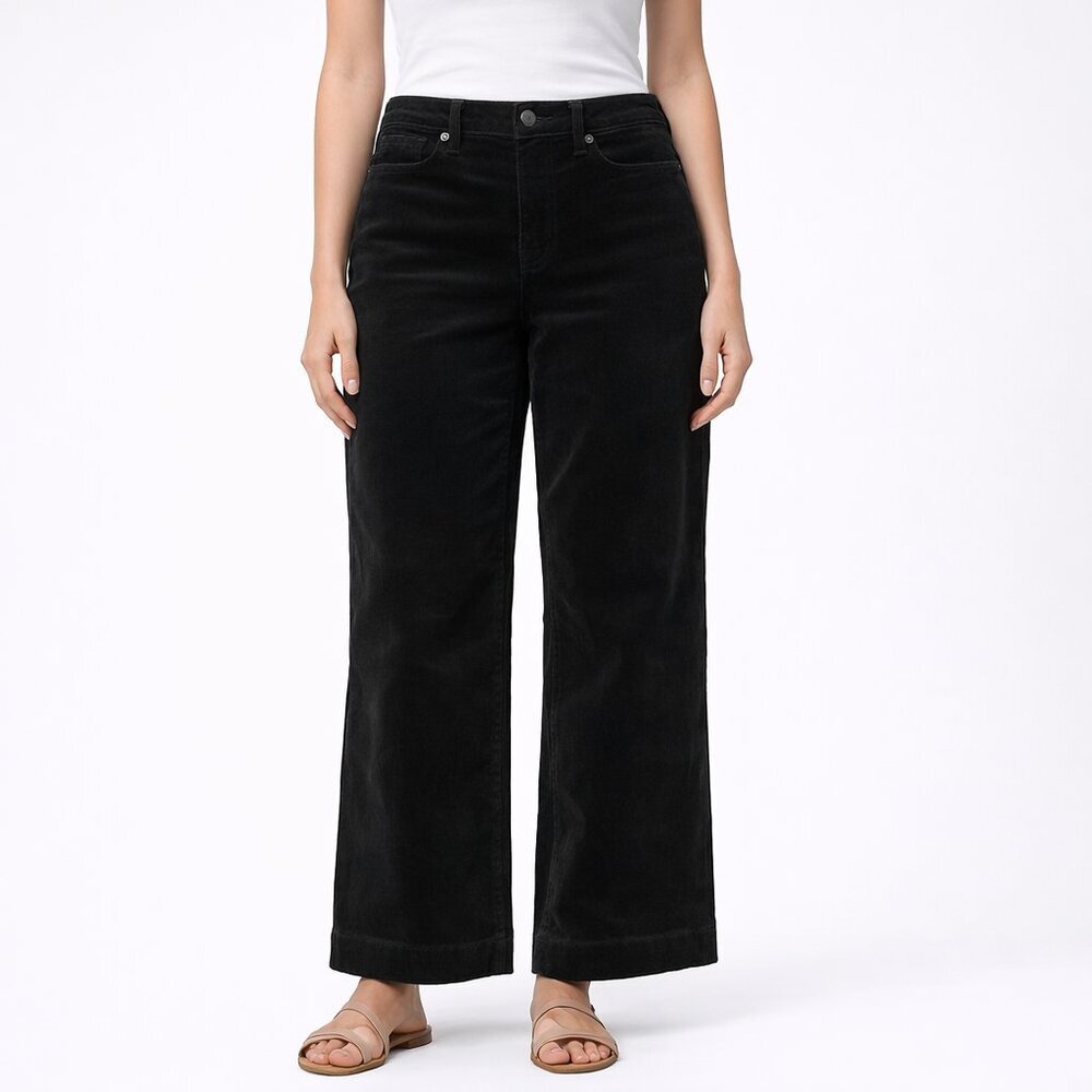 NEW NYDJ Teresa Wide Leg Corduroy Pants Lift Tuck Technology, Black, Size 0